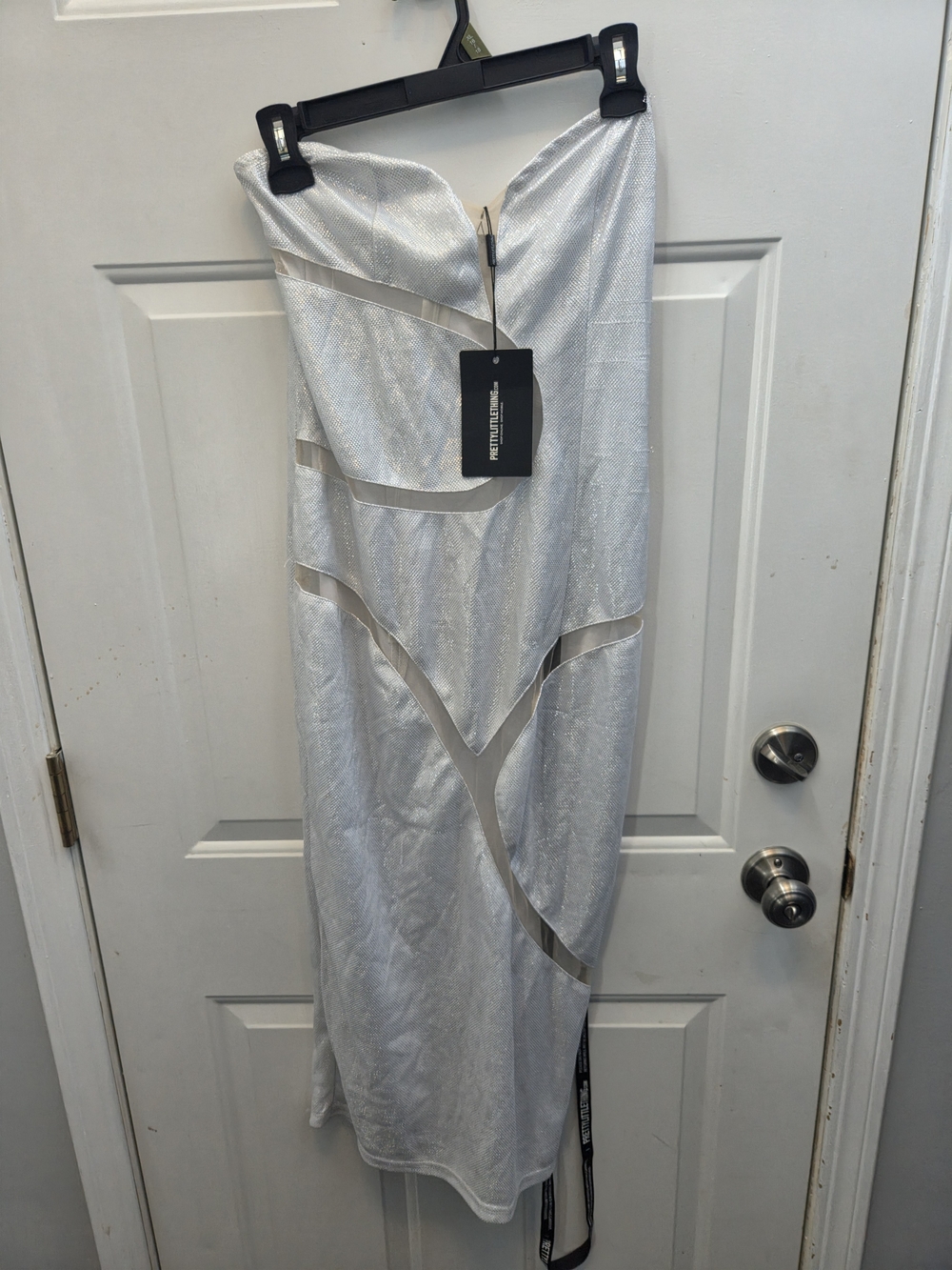 PrettyLittleThing Silver Metallic Strapless Midi Dress